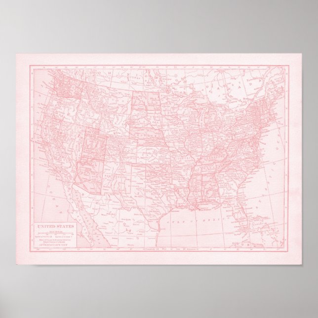 Poster Carte rose des États-Unis d'Amérique (Devant)