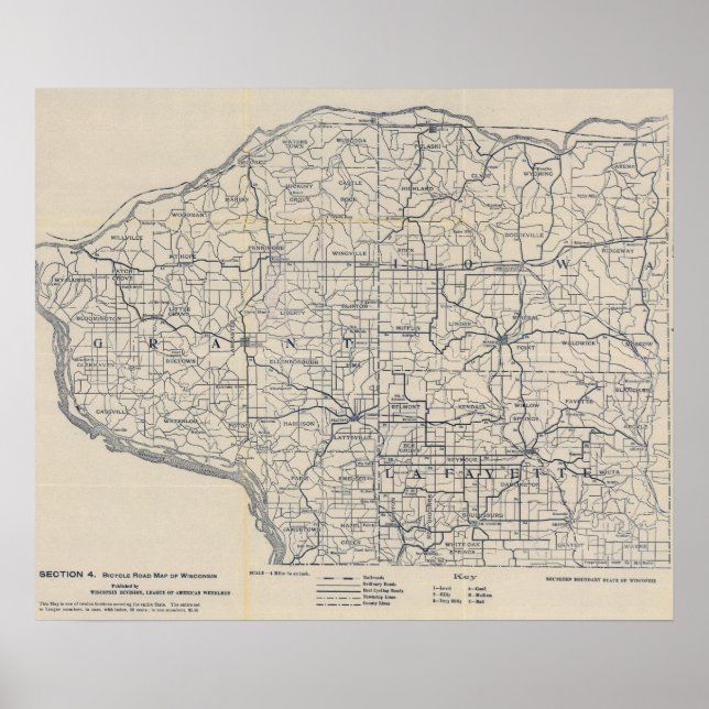 Poster Carte routière cyclable du Wisconsin 8 (Devant)