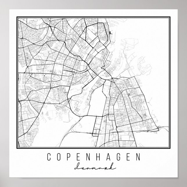 Poster Carte routière de Copenhague Danemark (Devant)