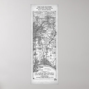 Poster Carte routière de Los Angeles vintage et San Pedro