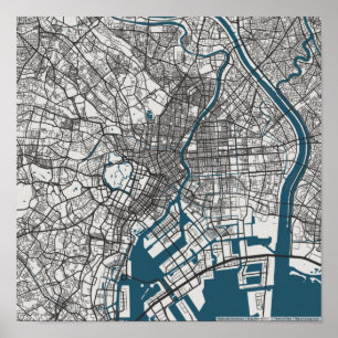 Poster Carte routière de Tokyo