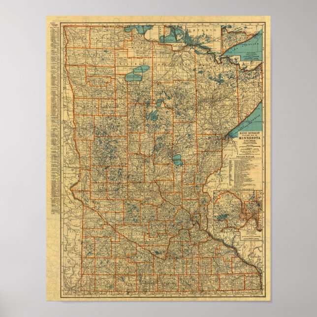 Poster Carte routière du Minnesota (Devant)