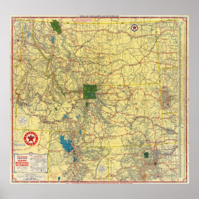 Poster Carte routière Idaho, Mont, Wyo (Devant)