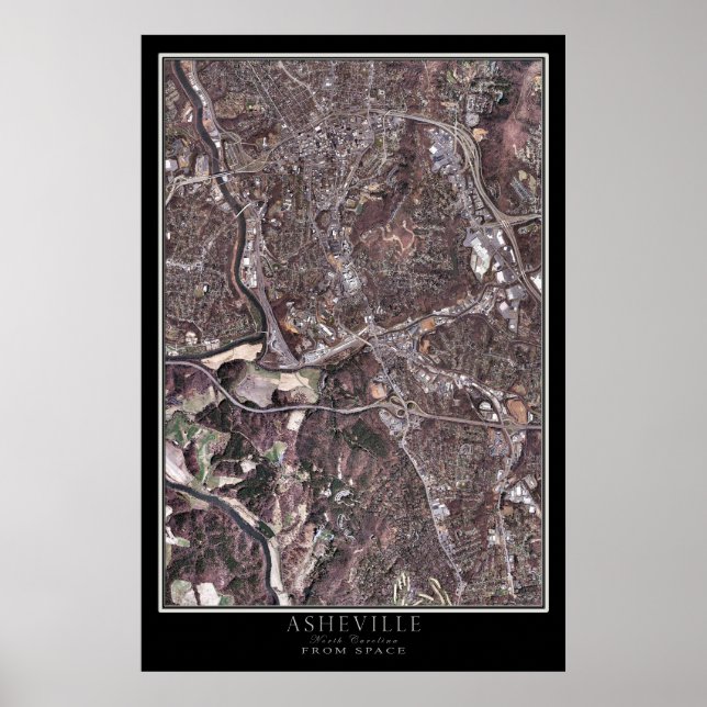 Poster Carte satellite d'Asheville Caroline du Nord (Devant)