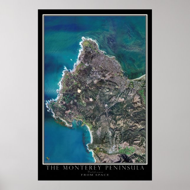 Poster Carte satellite de la péninsule de Monterey en Cal (Devant)