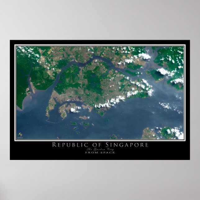 Poster Carte satellite de la République de Singapour (Devant)