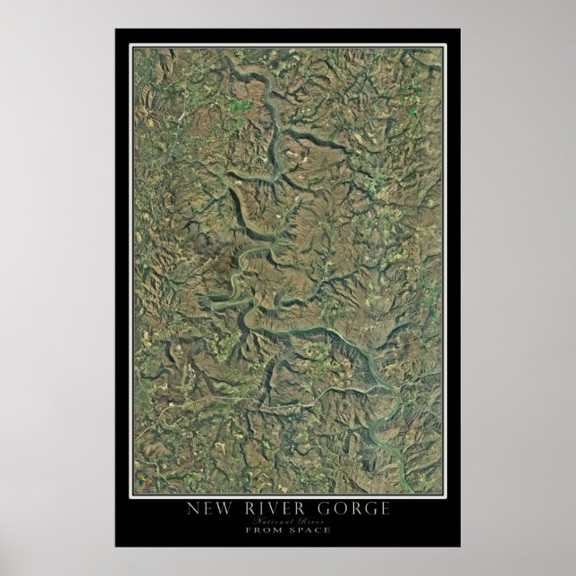 Poster Carte satellite de la rivière New River Gorge (Devant)