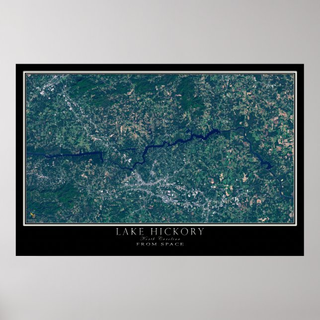 Poster Carte satellite de l'affiche du lac Hickory Caroli (Devant)
