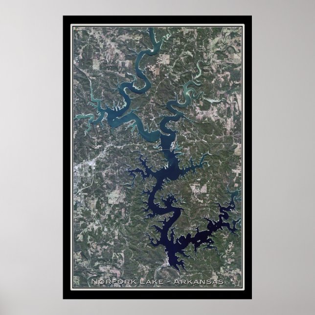 Poster Carte satellite de l'affiche du lac Norfork Arkans (Devant)