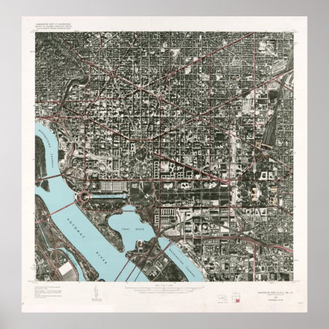 Poster Carte satellite de l'ancienne Washington DC (1968) (Devant)