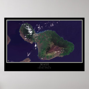 Poster Carte satellite de l'île Maui Hawaii