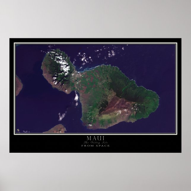 Poster Carte satellite de l'île Maui Hawaii (Devant)