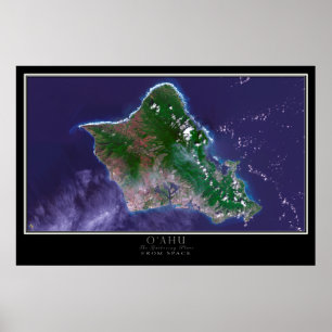 Poster Carte satellite de l'île Oahu Hawaii