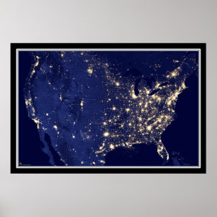 Poster Carte satellite de nuit des États-Unis