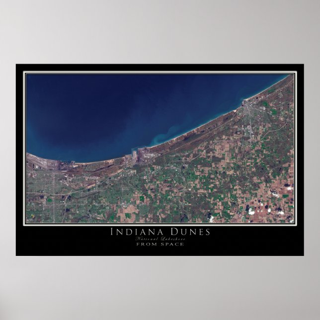 Poster Carte satellite des dunes de l'Indiana (Devant)