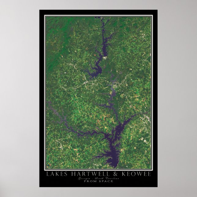 Poster Carte satellite des lacs Hartwell et Keowee Géorgi (Devant)