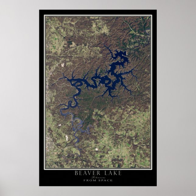 Poster Carte satellite du lac Beaver Arkansas (Devant)