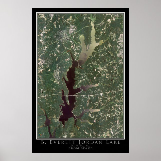 Poster Carte satellite du lac Jordan Caroline du Nord (Devant)