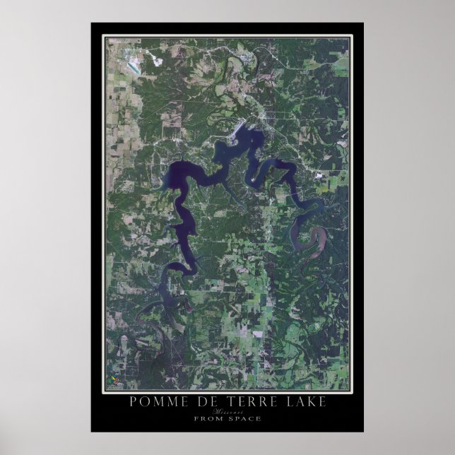 Poster Carte satellite du lac Missouri Pomme de Terre (Devant)