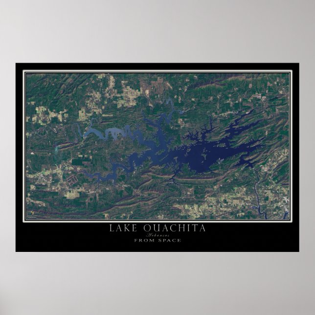Poster Carte satellite du lac Ouachita Arkansas (Devant)