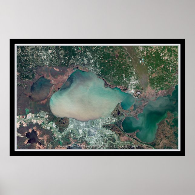 Poster Carte satellite du lac Pontchartrain Louisiane (Devant)