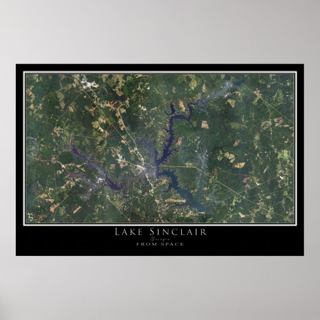 Poster Carte satellite du lac Sinclair Géorgie (Devant)
