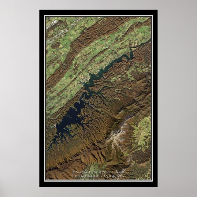 Poster Carte satellite du lac South Holston Tennessee (Devant)