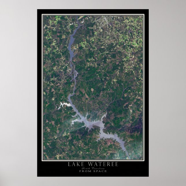 Poster Carte satellite du lac Wateree Caroline du Sud (Devant)