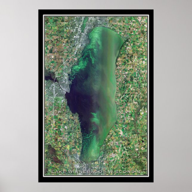 Poster Carte satellite du lac Winnebago Wisconsin (Devant)