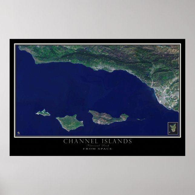 Poster Carte satellite du parc national des îles Channel (Devant)