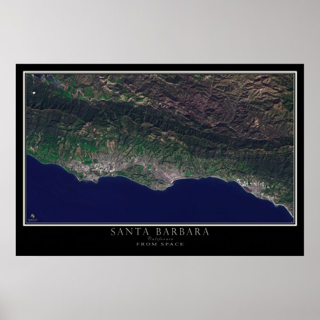 Poster Carte satellite père Noël Barbara California (Devant)