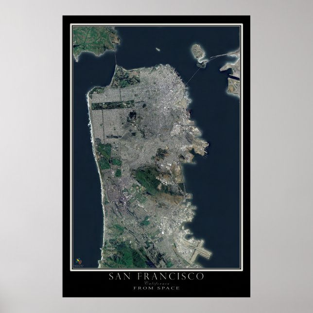 Poster Carte satellite San Francisco California (Devant)