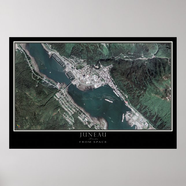 Poster Carte satellite spatiale Juneau Alaska (Devant)