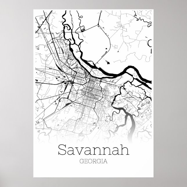 Poster Carte Savannah - Géorgie - Carte de la ville Poste (Devant)