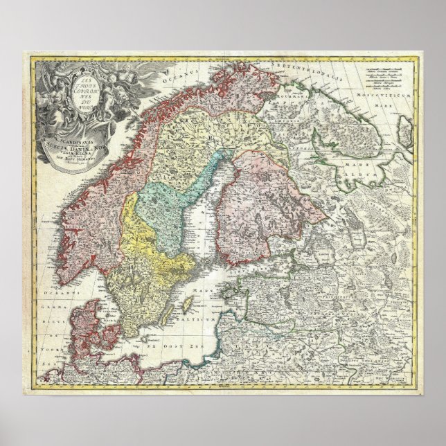 Poster carte Scandinavie vintage (Devant)