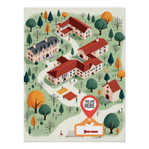 Poster Carte Scolaire Personnalisée avec "Vous êtes ici"