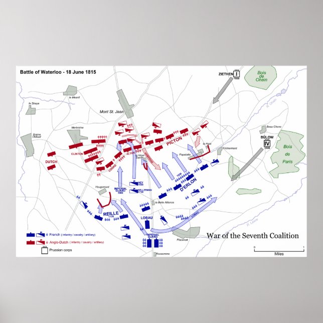 Poster Carte stratégique de la bataille de Waterloo 18 ju (Devant)