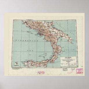 Poster Carte stratégique du sud de l'Italie pour la Secon