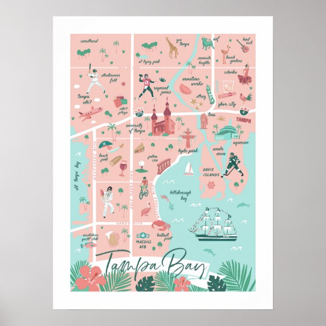 Poster Carte Tampa Imprimée, 18 po x 24 po (Devant)
