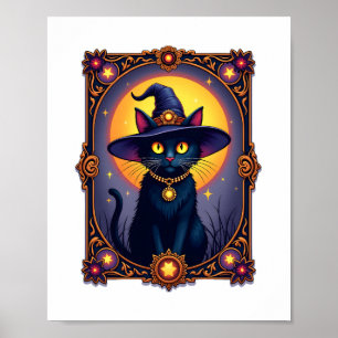 Poster Carte Tarot Chat Sorcière Halloween gothique Vinta