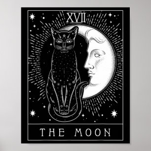 Poster Carte Tarot Crescent Moon Et Cat Graphique