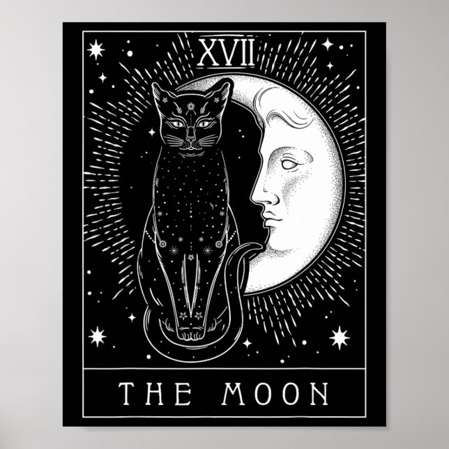 Poster Carte Tarot Crescent Moon Et Cat Graphique (Devant)