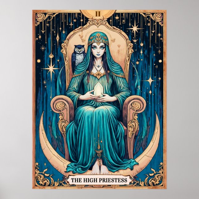 Poster Carte Tarot, Haute Prêtre 2 (Devant)