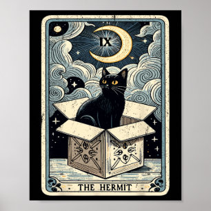 Poster Carte Tarot Hermite Chat En Boîte Mystic Funny Cha
