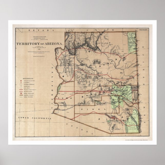 Poster Carte Territoire De L'Arizona 1876 (Devant)