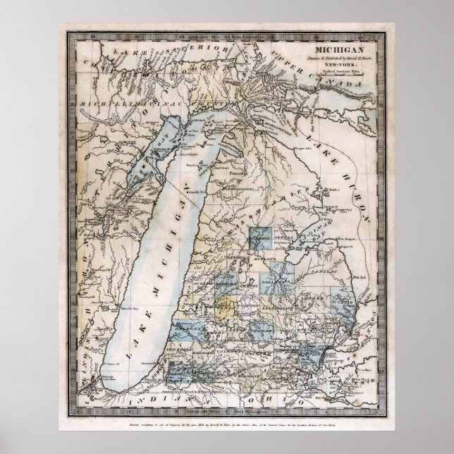 POSTER CARTE TERRITORIALE MICHIGAN 1831 (Devant)