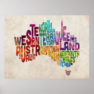 Poster Carte texte typographique Australie