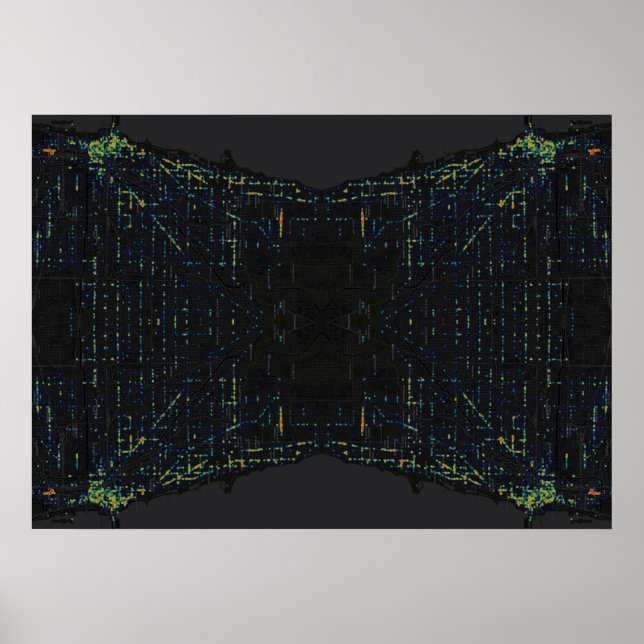 Poster Carte thermique Dark Chicago Reflection (Devant)