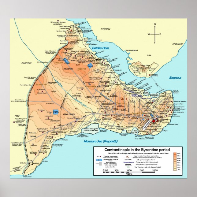 Poster Carte topographique de Constantinople Byzantine (Devant)