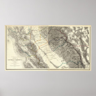 Poster Carte topographique de la Californie centrale